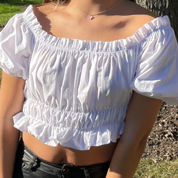 Zara off the shoulder white puffer top - Picture 1 of 2